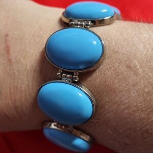Faux "Sleeping Beauty" Turquoise Acrylic Cabochon Adjustable Toggle Bracelet